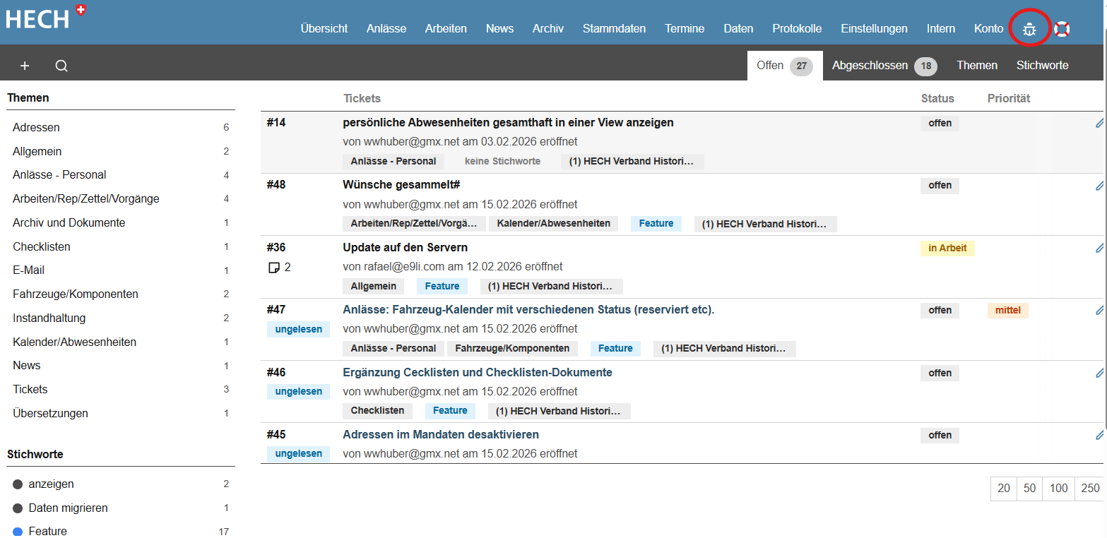 Fehlerbehandllung - Support